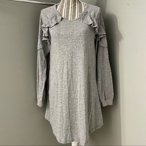 Umgee Womens Gray Long Sleeve Ruffle Slub Cotton Blend Tunic Short Dress Size M